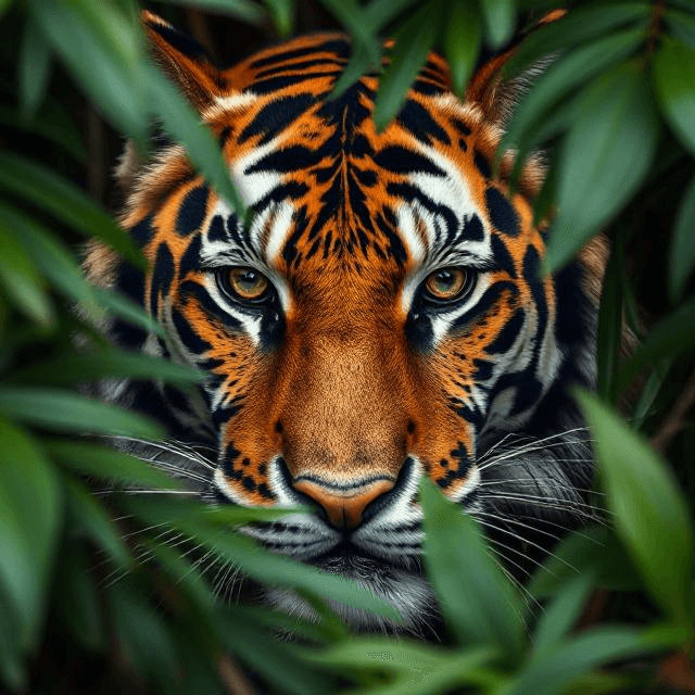 Close-up of a Bengal tiger’s face in jungle, showcasing India’s tiger anti-poaching efforts