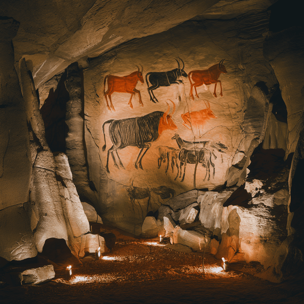 Lascaux Cave paintings—17,000-year-old bulls and horses in ochre, a glimpse of prehistory’s raw art.