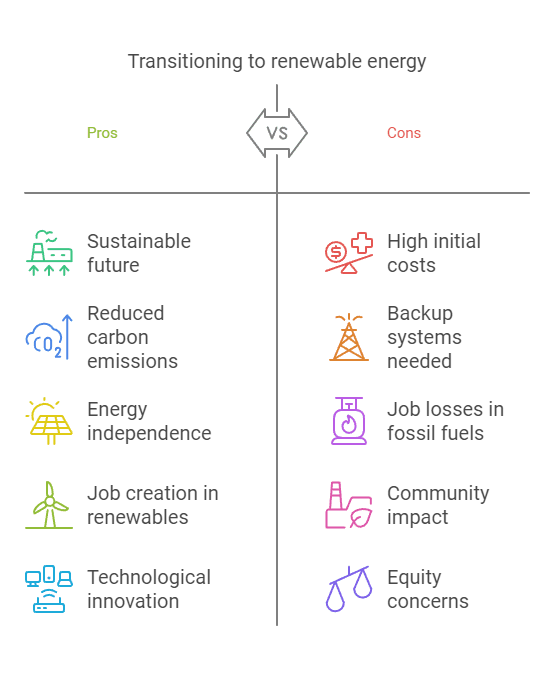 Infographic comparing fossil fuels and renewable energy based on environmental impact