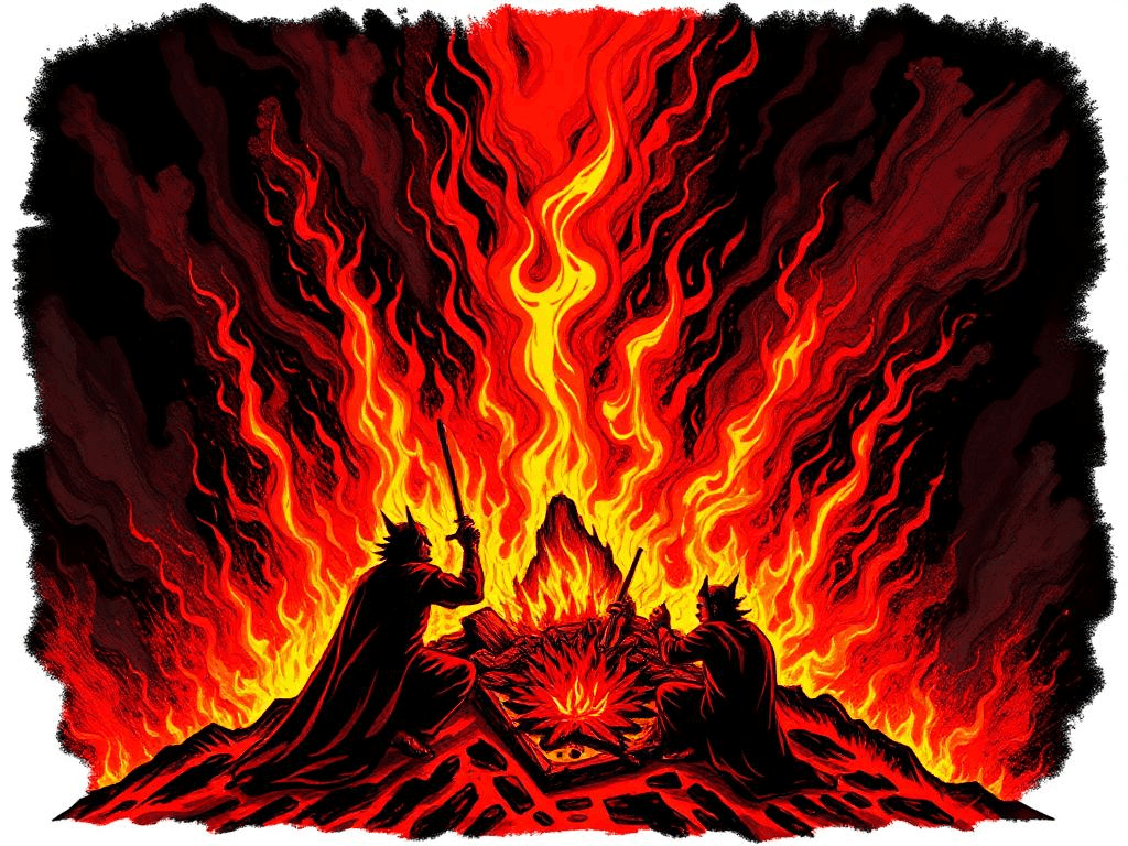 Hell in world religions: A vivid illustration of hellfire and suffering, symbolizing the concept of hell across world religions.