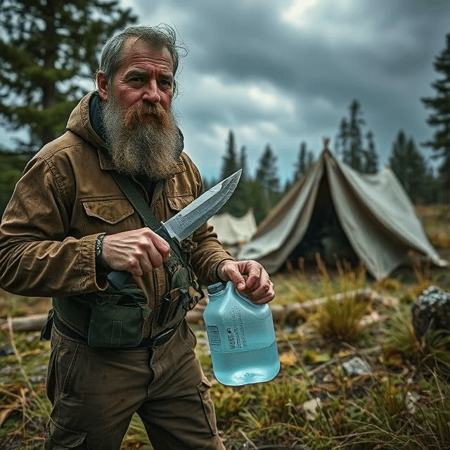 Prepper tips for surviving the apocalypse: a survivor preps with tools to outlast any disaster in the wild.