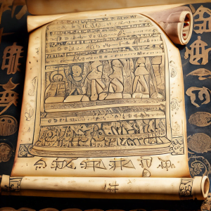Ancient scroll with drawings of gods and goddesses