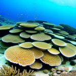 Coral bleaching's impact on the Great Barrier Reef depicted through stark white corals, symbolizing their struggle for survival. Urgent call for conservation efforts and protection of marine biodiversity.