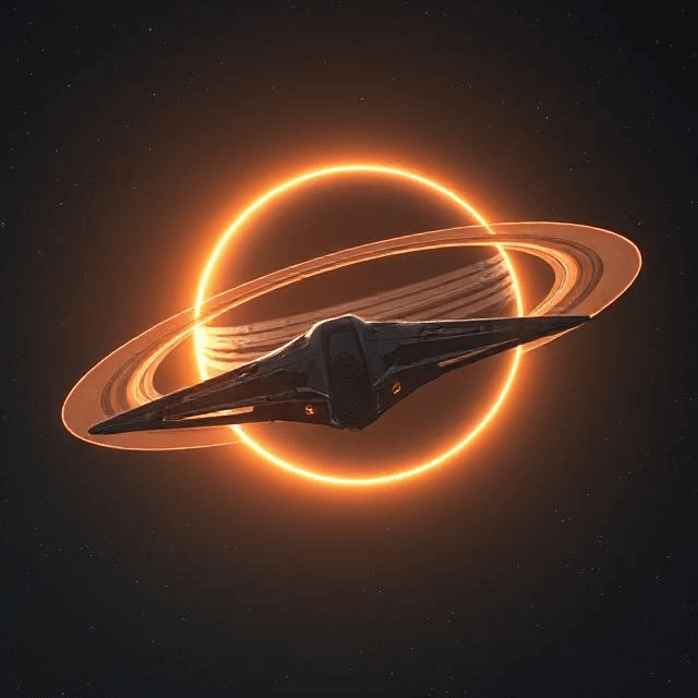 Futuristic spacecraft exploring a ringed exoplanet in the quest for extraterrestrial life and universe exploration.