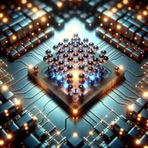 Futuristic Quantum Computer Chip with Glowing Qubits