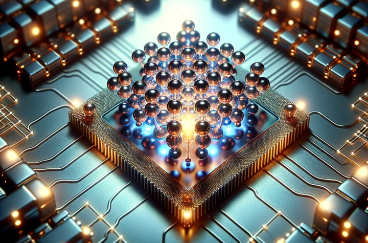 Futuristic Quantum Computer Chip with Glowing Qubits