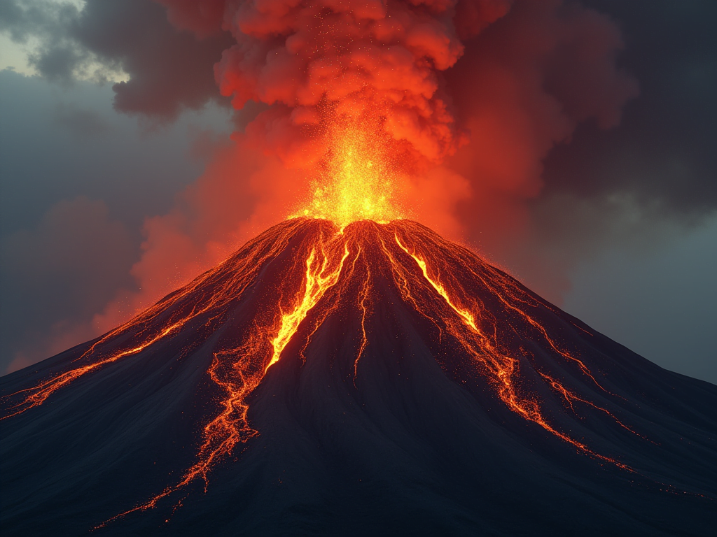 Mount Etna, Sicily’s iconic active volcano, showcasing its towering peak, volcanic craters, and smoke plumes against a dramatic sky, emphasizing its geological significance and frequent eruptions