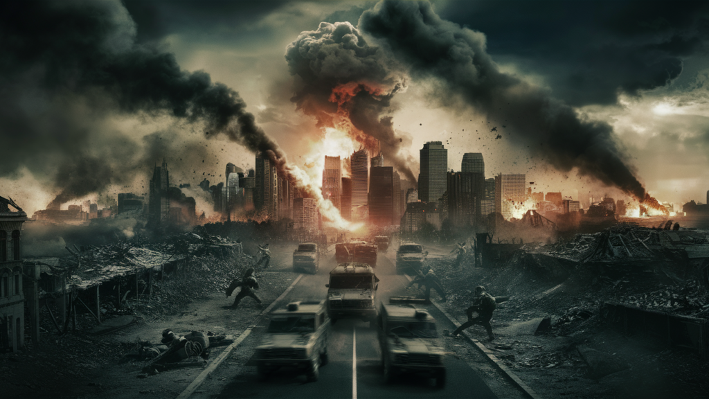 What happens if World War 3 starts? dramatic image depicting the onset of World War 3, with military forces in action, explosions, and a tense global atmosphere illustrating the beginning of a global conflict.