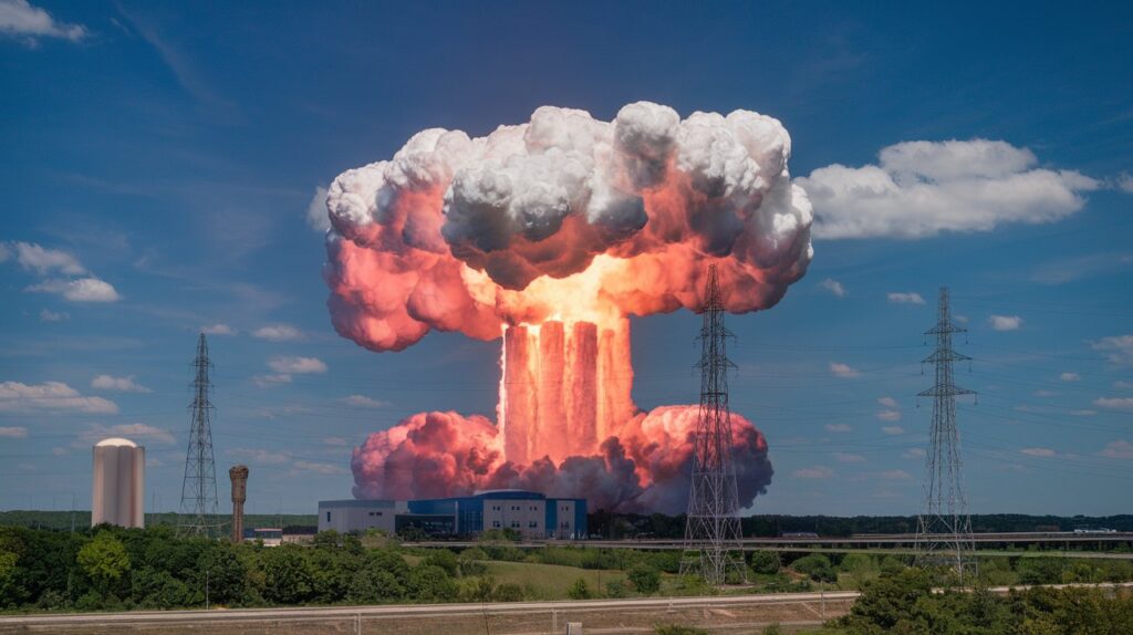 Illustration of the Trinity test explosion, symbolizing the Manhattan Project and the dawn of the atomic age.