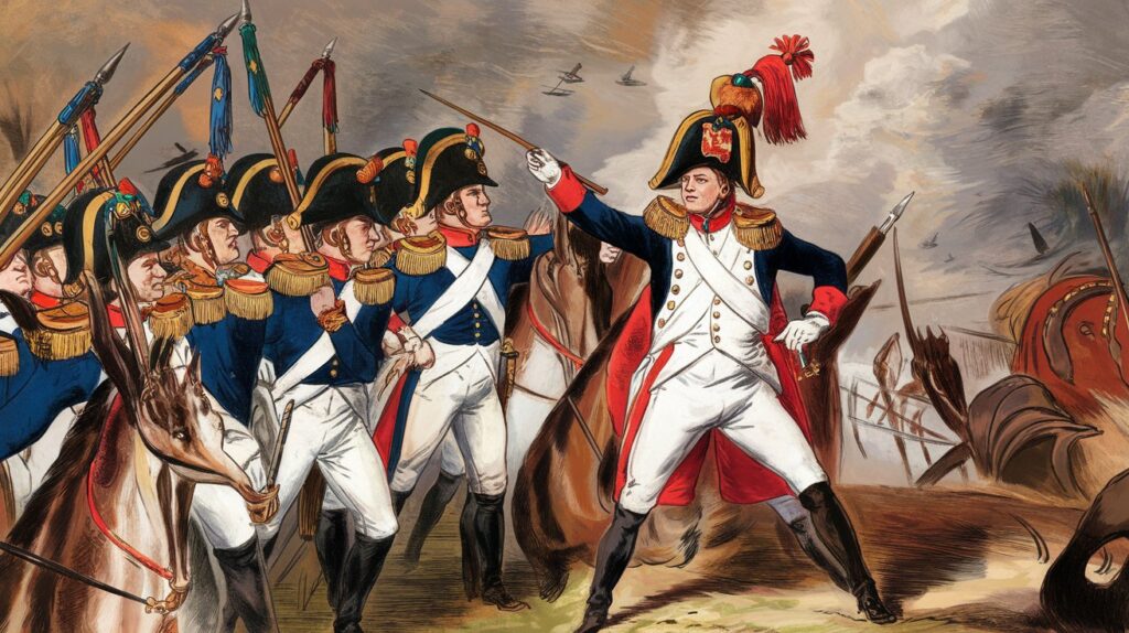Napoleon’s Military Tactics: Illustration of Napoleon Bonaparte directing his troops, showcasing Napoleon's military tactics and strategic genius.