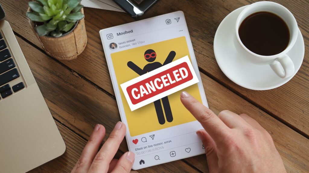 Illustration of a figure being canceled on social media, representing cancel culture and its impact on modern society.