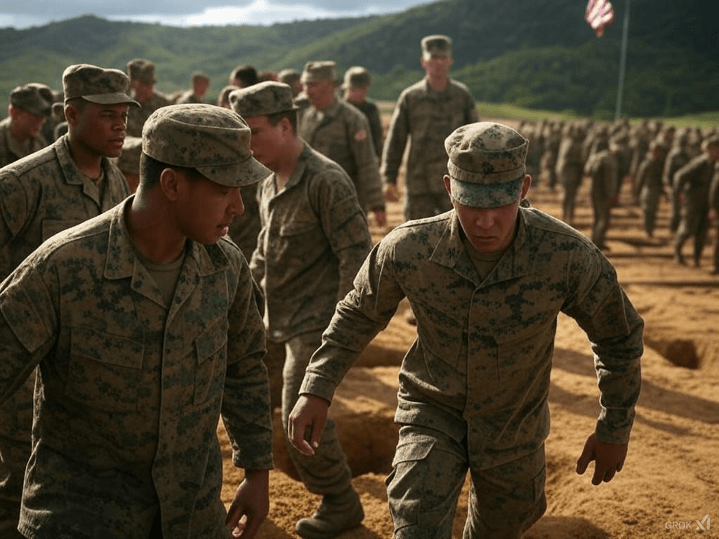 Military vs PMC training differences: recruits in camouflage tackle a muddy obstacle course under a drill sergeant’s watch, highlighting the rigorous pipeline of national forces over the past decade.