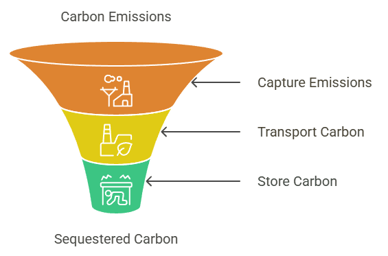 Illustration of carbon capture sequestration process capturing CO2 from a factory and storing it underground to combat climate change