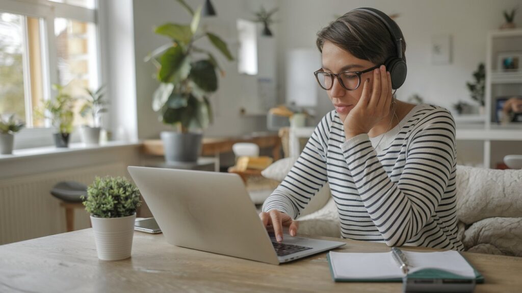 a person working from home on a laptop, symbolizing the rise of remote work and its impact on society.