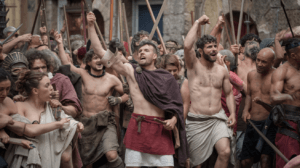 Sicilian Revolts during the First Servile War, showing enslaved people rising up against Roman oppression.