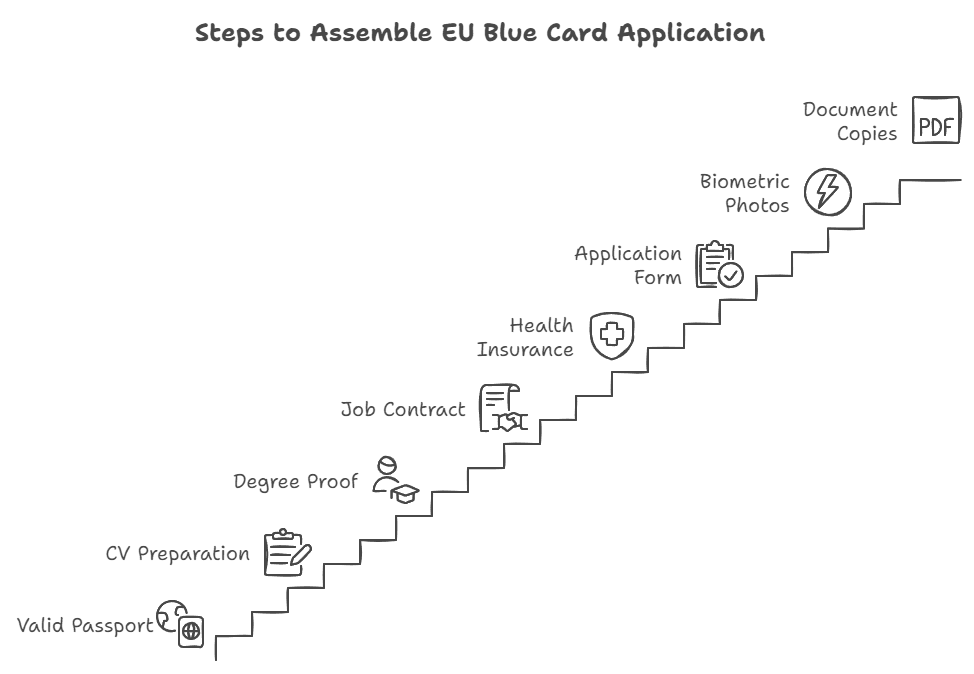 Steps to assemble EU BLUE CARD GERMANY APPLICATION