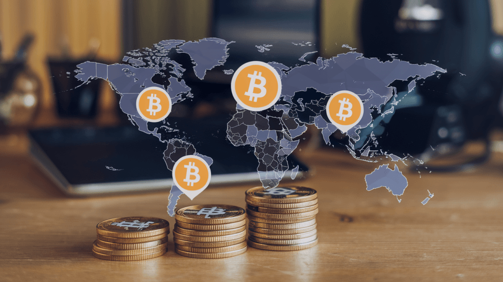 mage showing global map with symbols of crypto coins, representing crypto guidelines