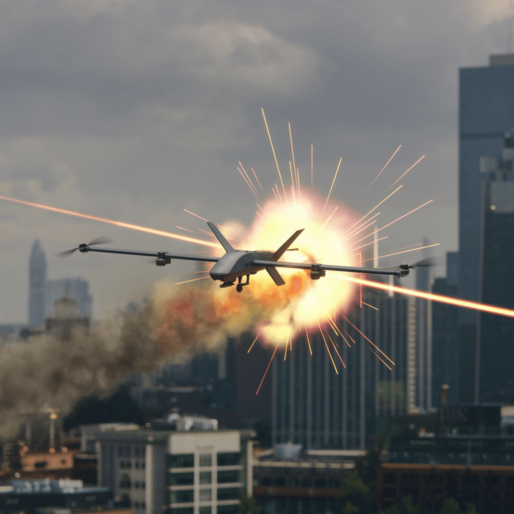 Directed energy weapons laser vaporizes drone in future warfare scenario