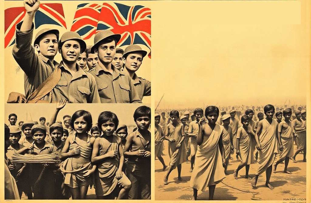 British wartime propaganda contrasted with images of famine-stricken Bengal, revealing colonial indifference