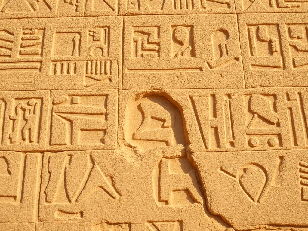 Detailed view of Abydos hieroglyphs, illustrating how overlapping layers may result in shapes resembling flying vehicles