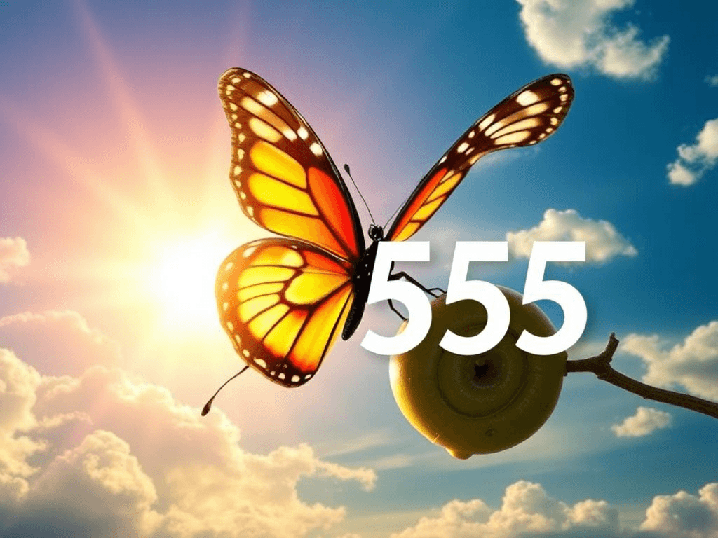 A butterfly symbolizing transformation and new beginnings, reflecting the energy of angel number 555