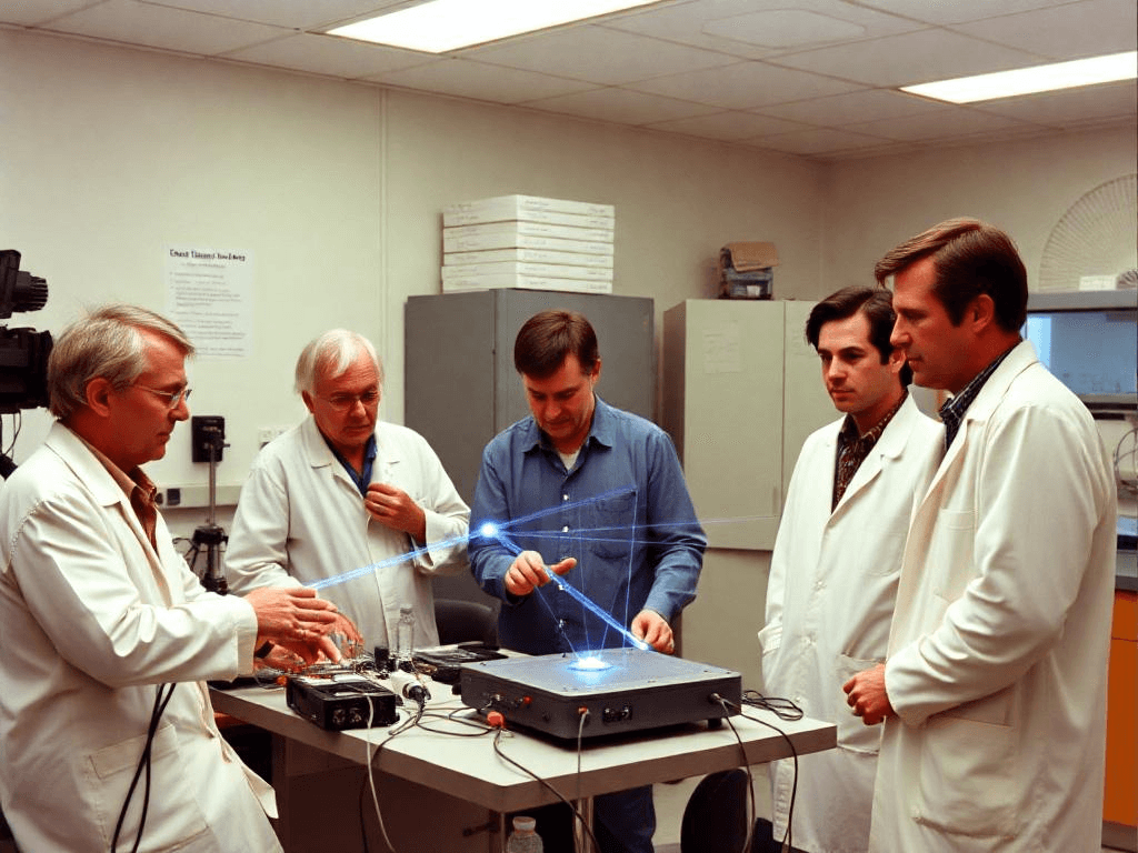 Scientists demonstrating the first quantum teleportation experiment with entangled photons in the 1990s