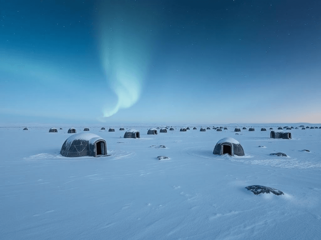 Abandoned Inuit village near Angikuni Lake, a mysterious site in the Canadian Arctic.