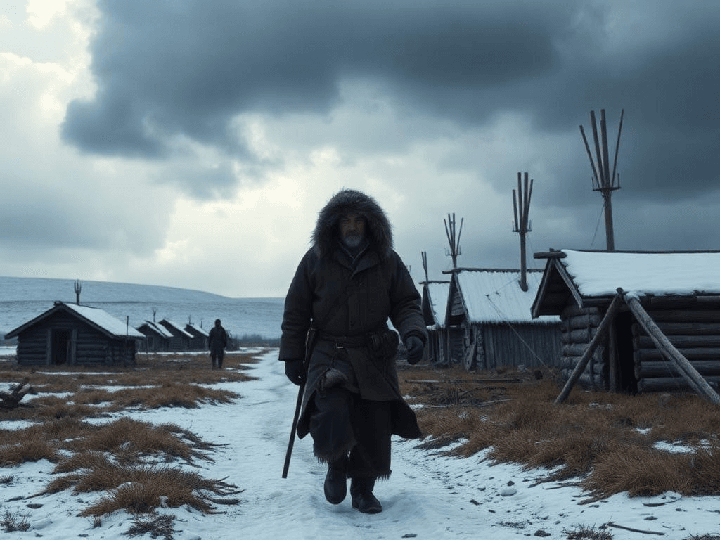Trapper exploring Angikuni Lake’s deserted Inuit village, central to the Angikuni Lake Mystery