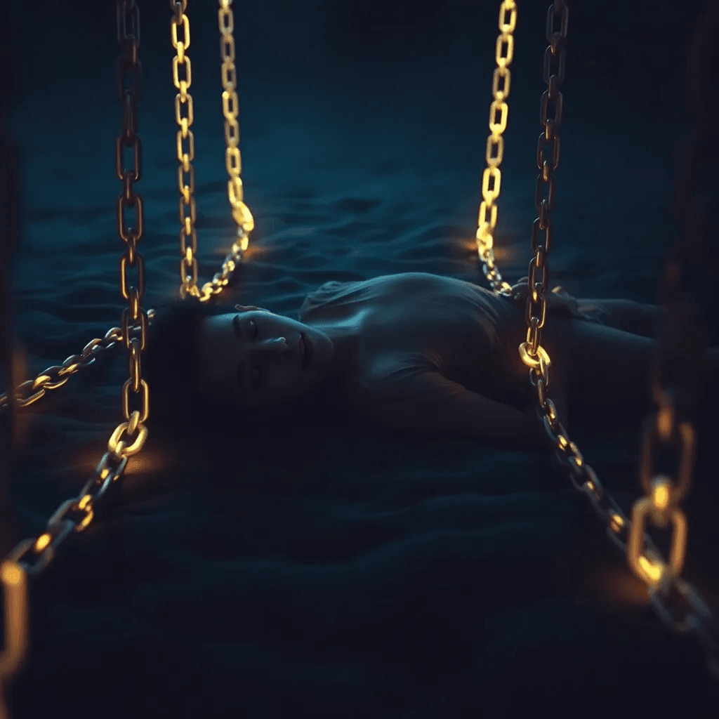 A still figure in a dark space, symbolizing the afterlife theory of eternal sleep paralysis and being trapped in limbo.