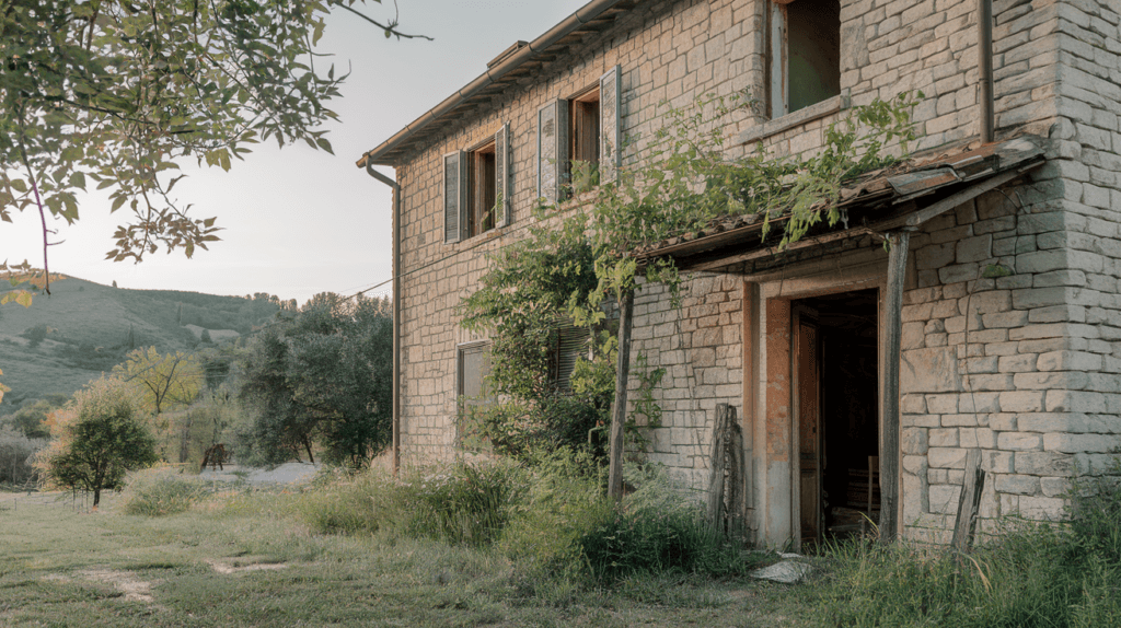 Rustic stone house in rural Italy symbolizing the 1€ house opportunity and the charm of Italian real estate investments.