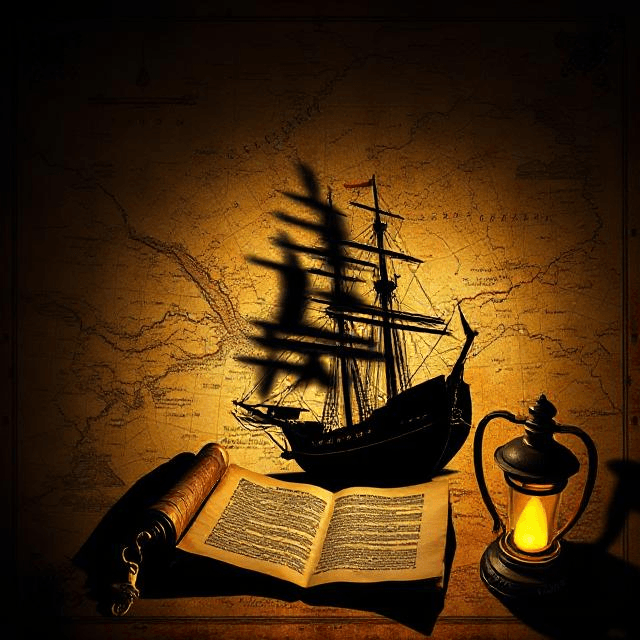 Forgotten heroes and lesser-known historical figures emerge from history’s shadows with scrolls, ships, and lamps.