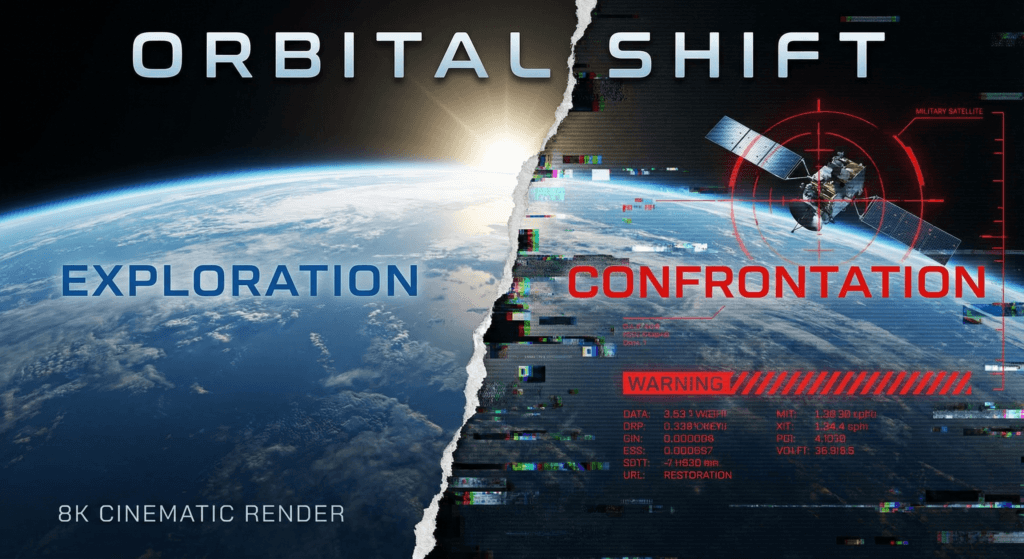  A concept art illustration showing a military satellite being targeted by a digital tactical display in orbit above Earth.