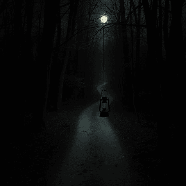 Dark forest trail with orbs and relics, tied to the Dudleytown mystery and hidden Connecticut history.