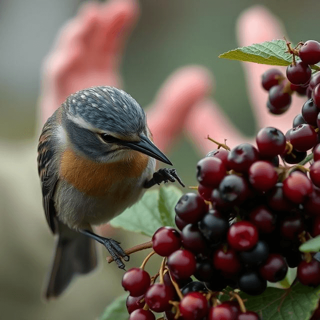 Bird eating baneberries, a survival mistake that worked for it but not for humans.