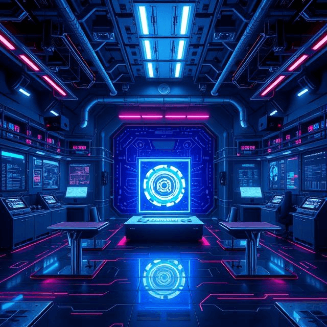Quantum computing in drug discovery meets AI in a high-tech lab, visualizing molecular simulations.