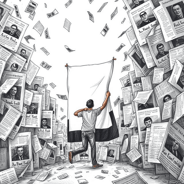 Image of a figure tearing down a poster, fighting stupidity in society and examples of ignorance in society.