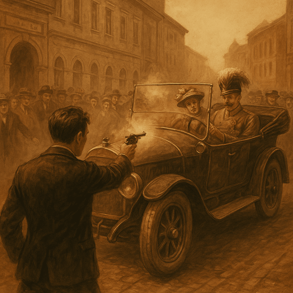 Sarajevo assassination scene, 1914 — the moment Archduke Franz Ferdinand was shot