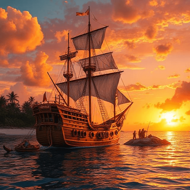 Francis Drake’s Golden Hind unloading treasure near Cape Horn, symbolizing the wealth that reshaped England’s future