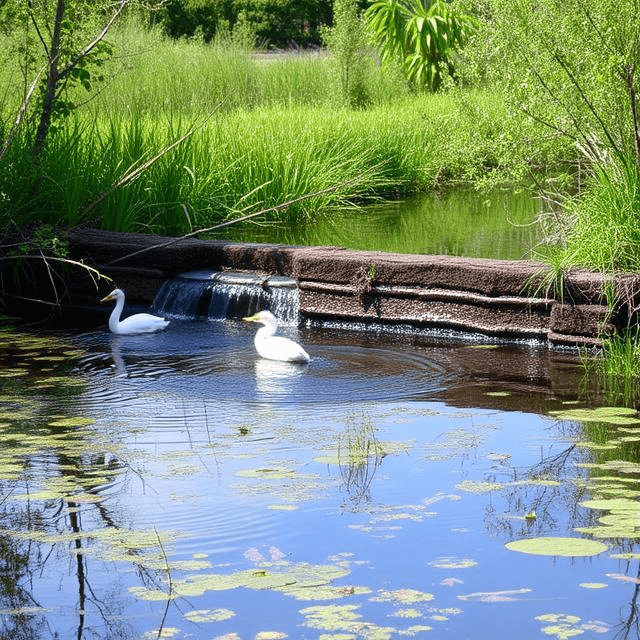 Beaver dam showcasing species interdependence and preventing ecosystem collapse.