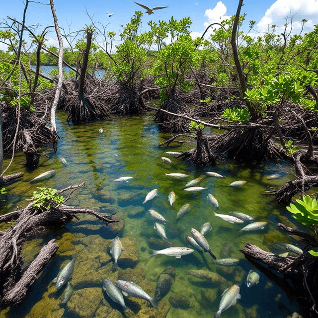 Mangrove restoration halting ecological domino effect and supporting biodiversity loss recovery.
