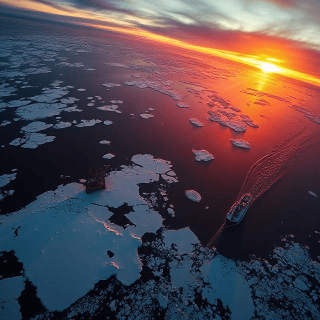 Aerial view of Arctic resources and Northern Passage highlighting geopolitical competition in a warming world.