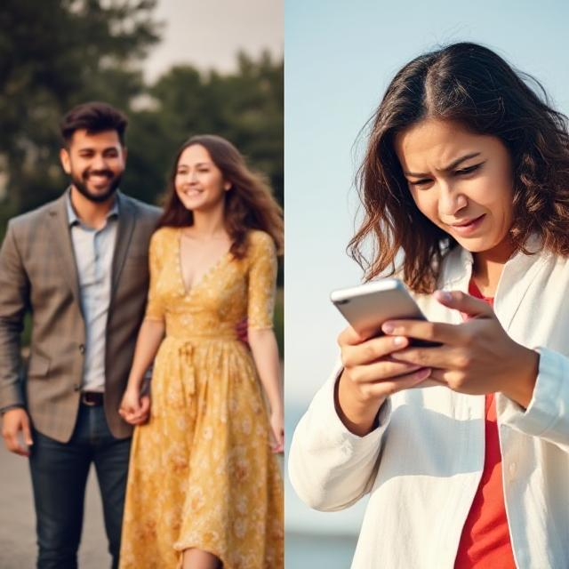 Split image of dating app impacts: a couple in love and a person swiping, highlighting relationship formation.