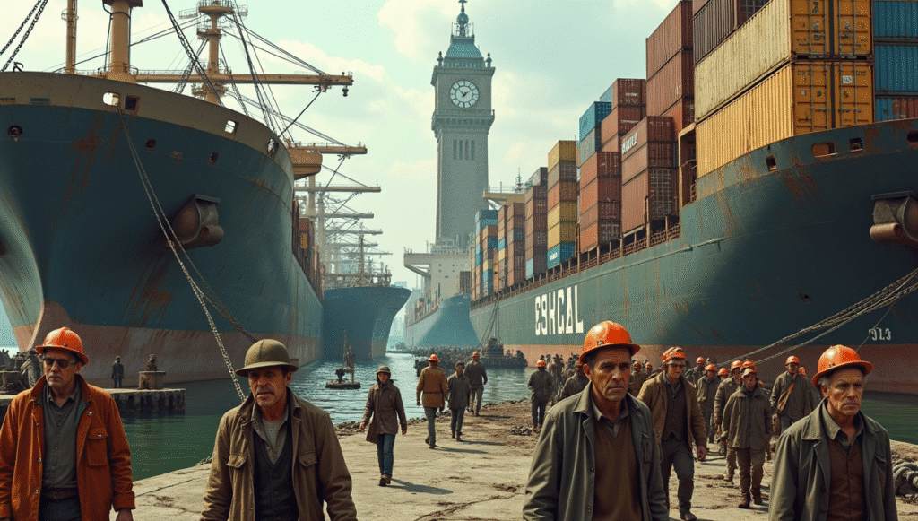Cargo ships in a port, highlighting the challenges of sanctions in a globalized economy.