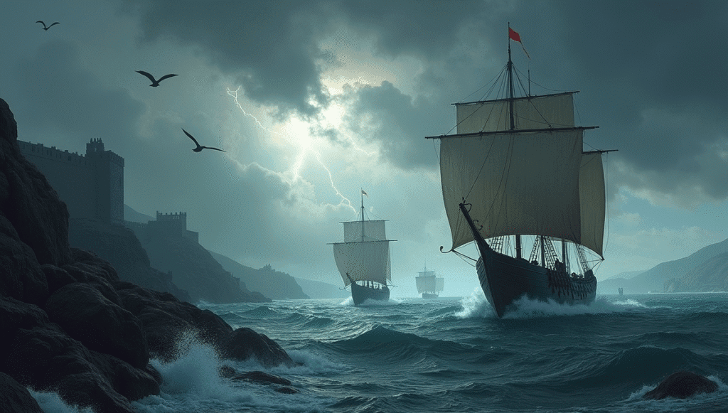 Norman invasion fleet arriving for Sicily Norman Conquest