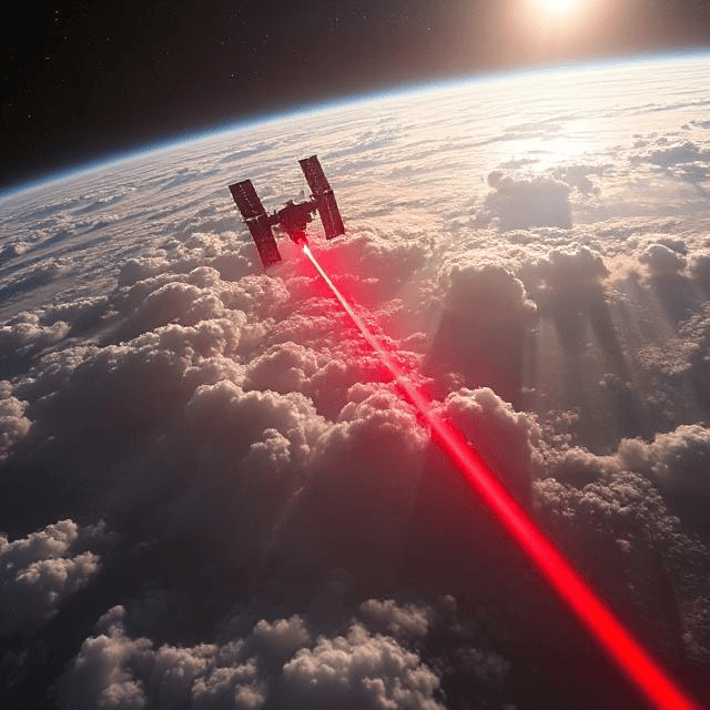 Orbital laser platform firing directed-energy beam as one of the most advanced future weapons