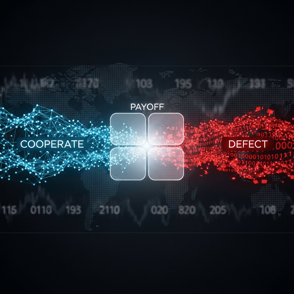 A masterclass guide to the Prisoner's Dilemma, showing the conflict between cooperation and defection in game theory.