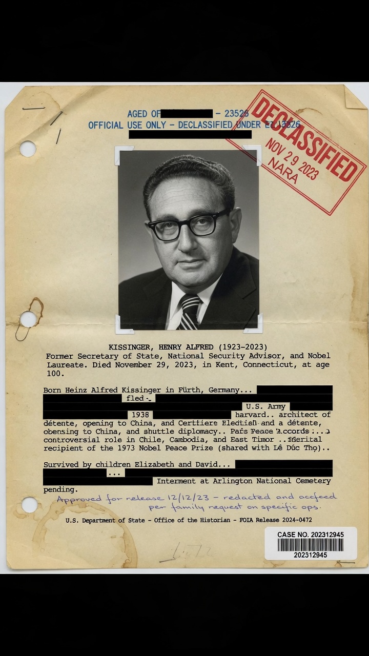 Henry Kissinger declassified obituary